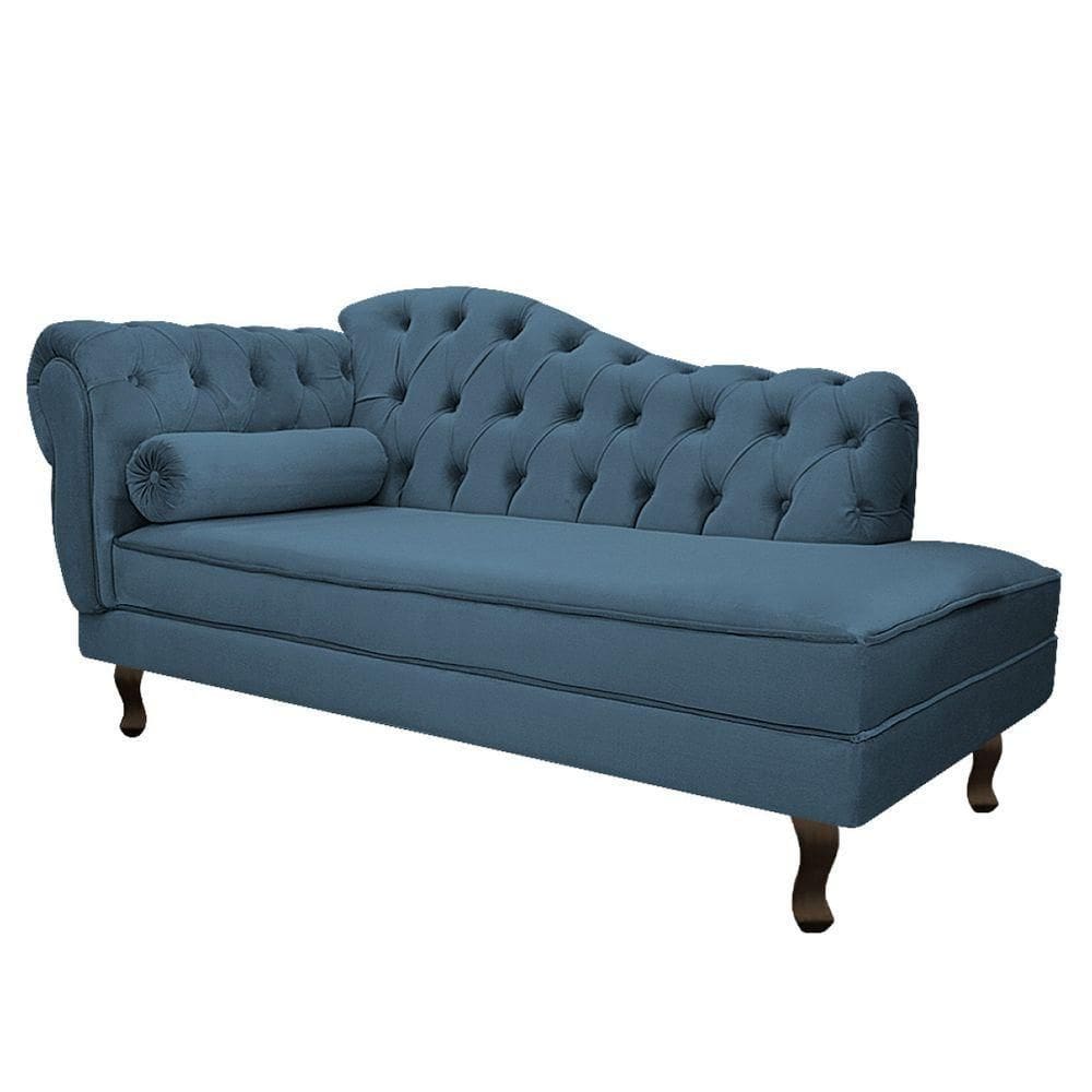 Divã Recamier Diana Lado Direito 120cm Linho Azul Royal