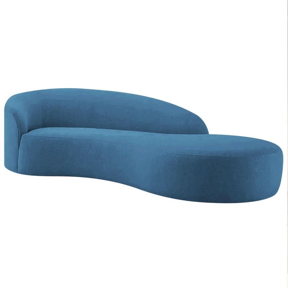 Divã Recamier Orgânico França 140cm Lado Direito Linho Azul Royal