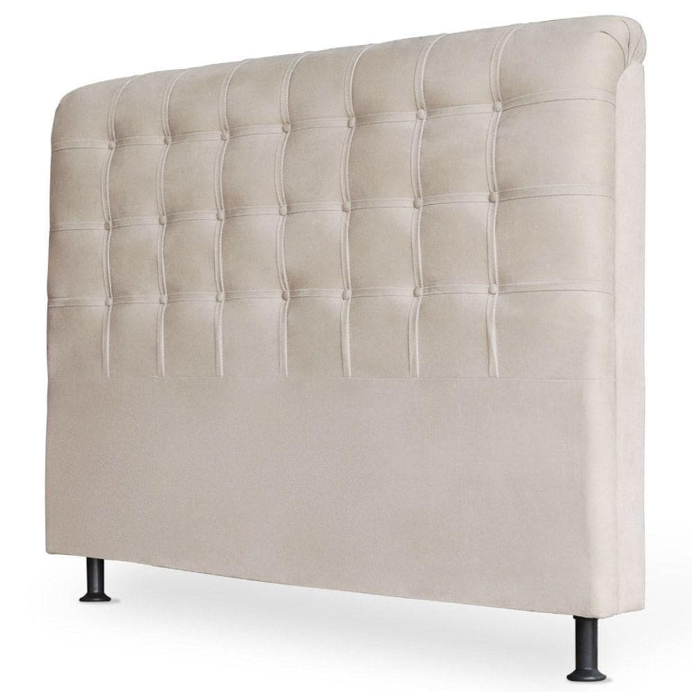 Cabeceira Estofada Cama Box Casal Louise 140cm Suede Marfim