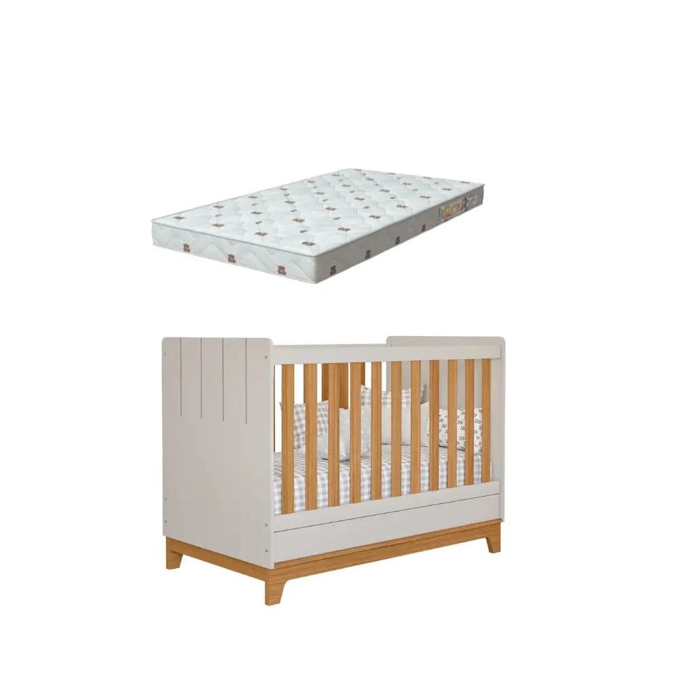Berço Bebe Americano 3x1 MDF Dorabelly Bis Com Colchão