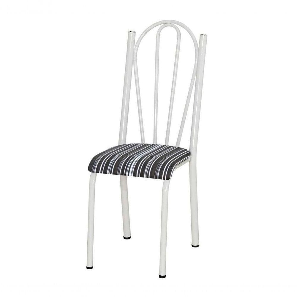 Cadeira Tubular Branca 021 Assento Preto Listrado Branco