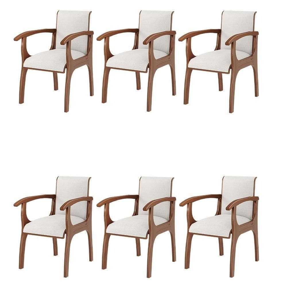 Kit 6 Cadeiras Jantar Pedri Com Braço Linho Off White/Imbuia