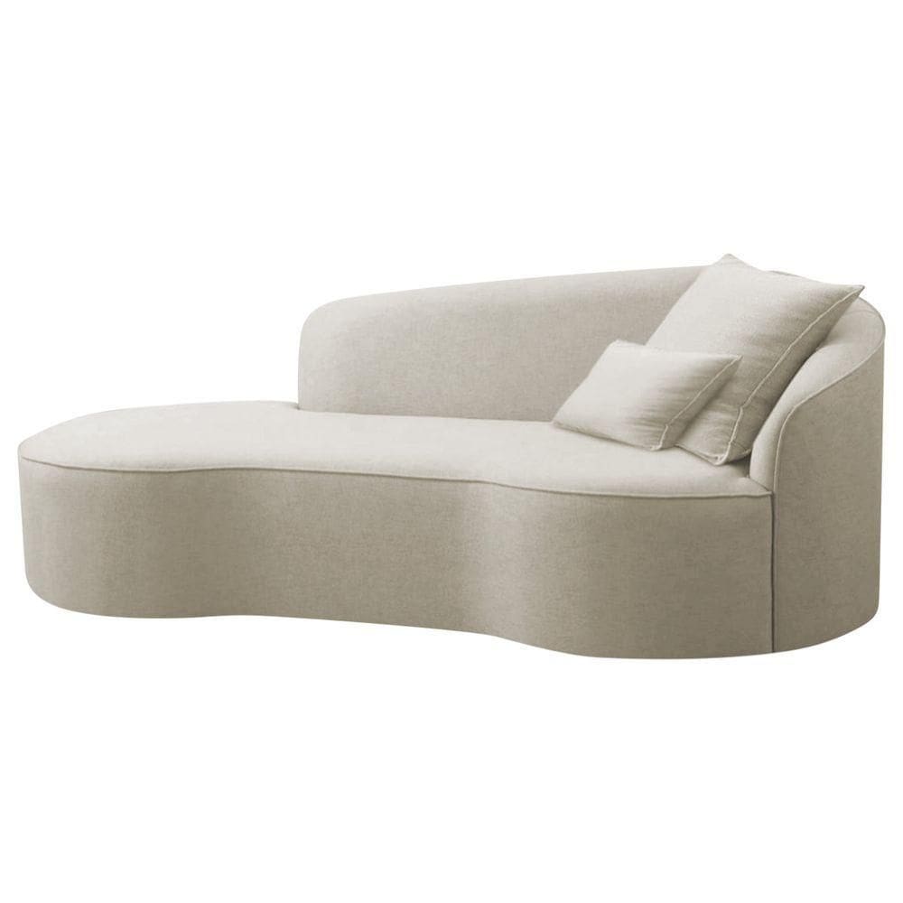 Divã Recamier Curvo Sala De Estar Recepção Inglaterra 200cm Lado Esquerdo Bouclé Adj Decor Bege