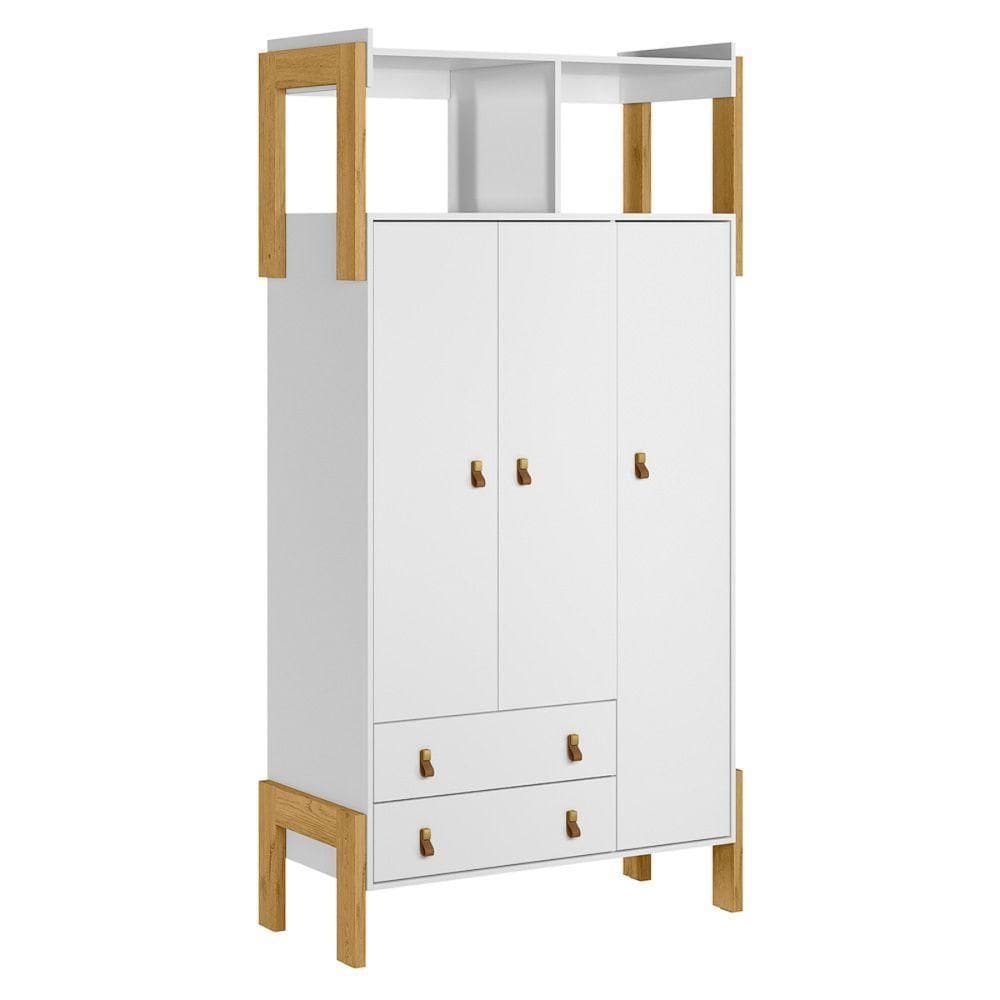 Guarda Roupa Infantil Com 3 Portas Bilbao Branco Acetinado