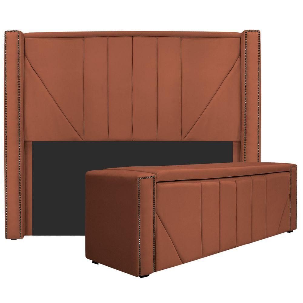 Kit Cabeceira E Calçadeira Baú Queen 160cm Suede Terracota