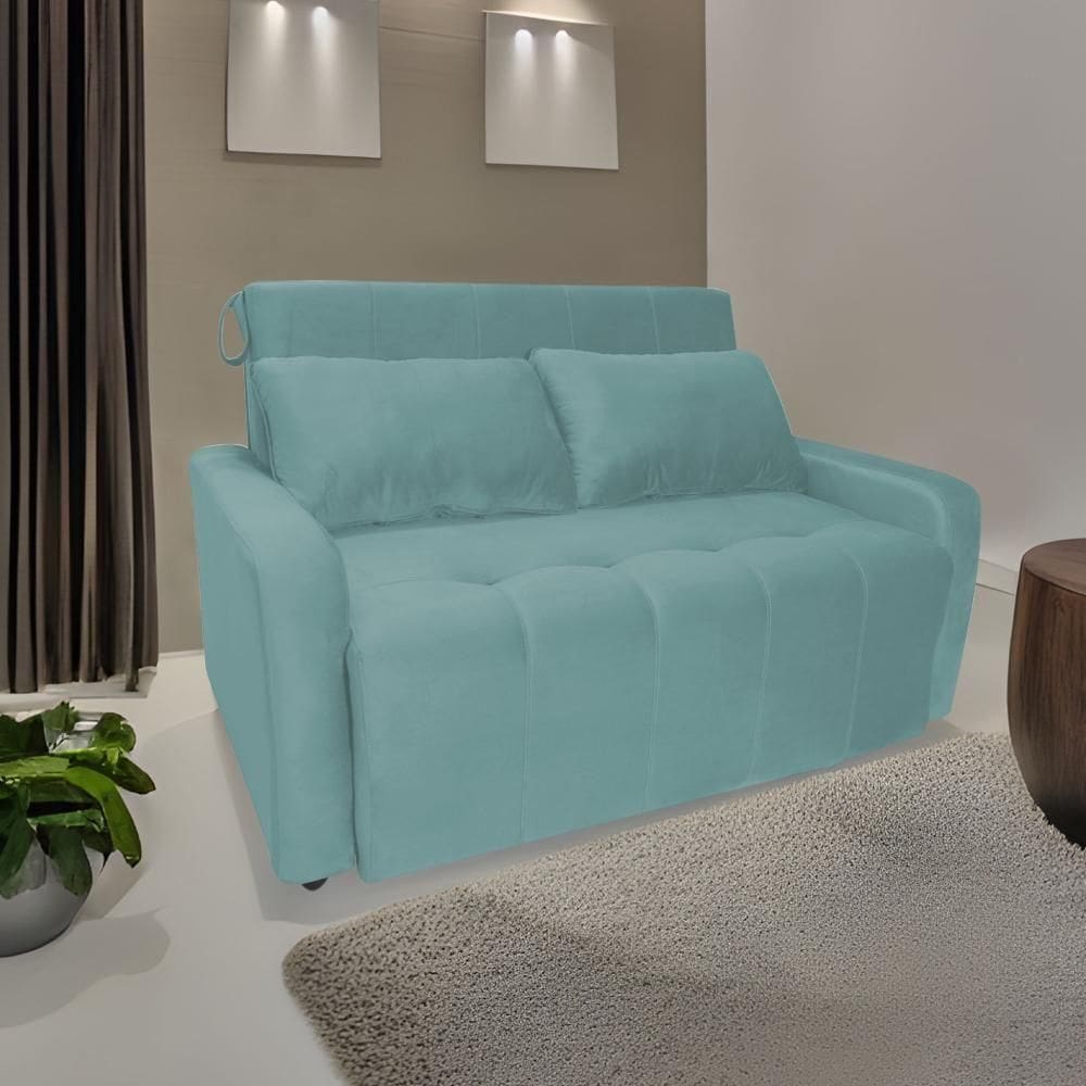 Sofá Cama Para Sala De Estar Amora New Veludo Matrix - Verde Agua Verde Agua