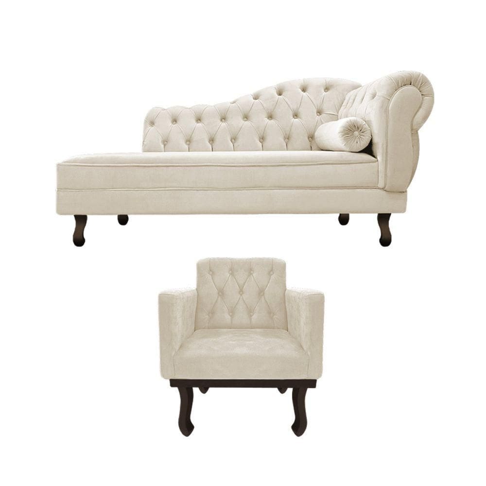 Kit Diva Recamier Diana 120cm Lado Esquerdo E 1 Poltrona Classic Suede Bege