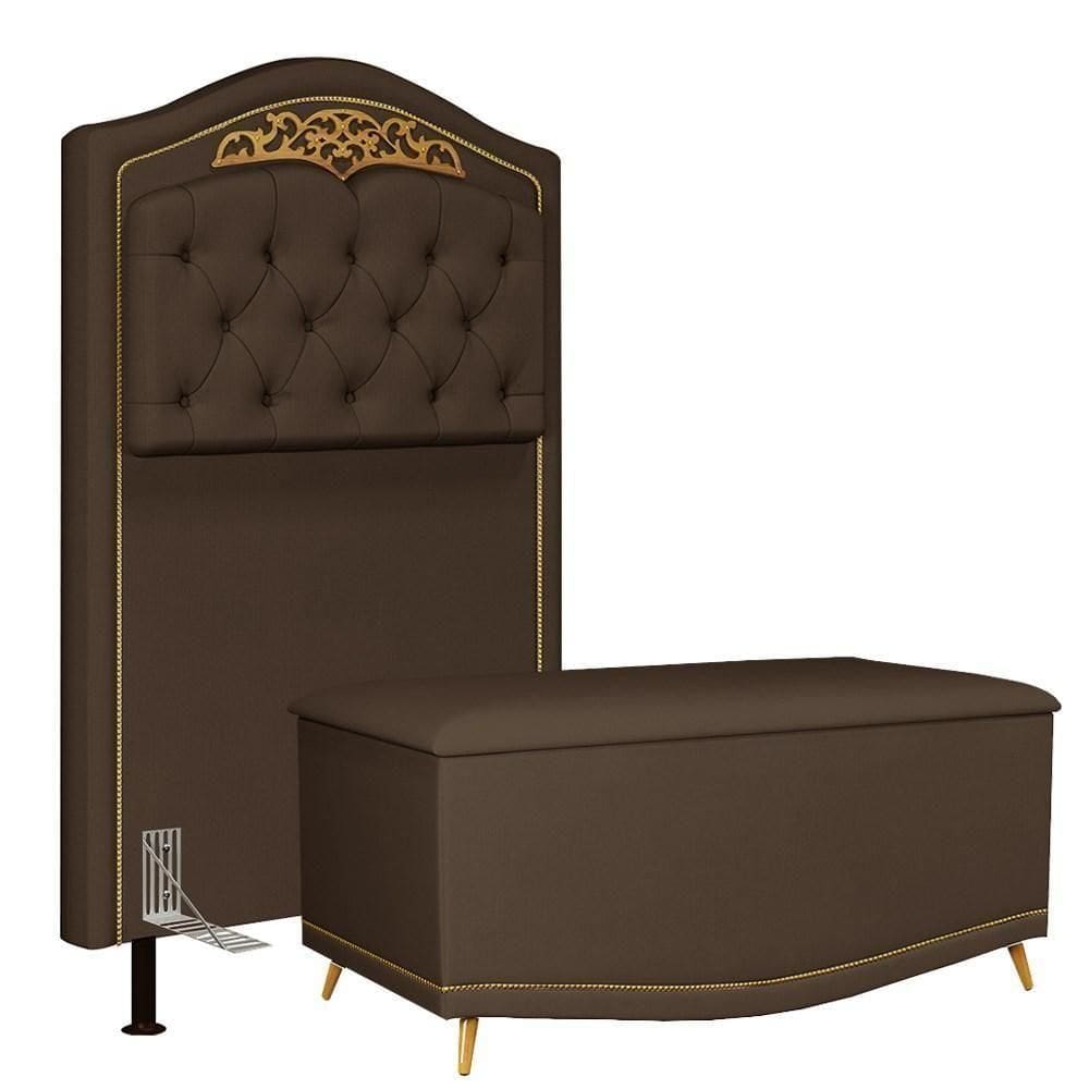 Cabeceira Cama Box Solteiro 90cm C/ Calçadeira Baú Chocolate