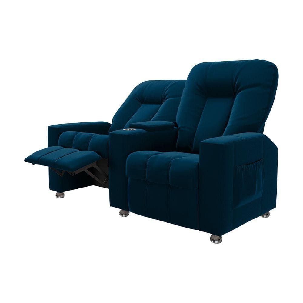 Poltrona Reclinável 2 Lugares Sala De Cinema Veludo Azul