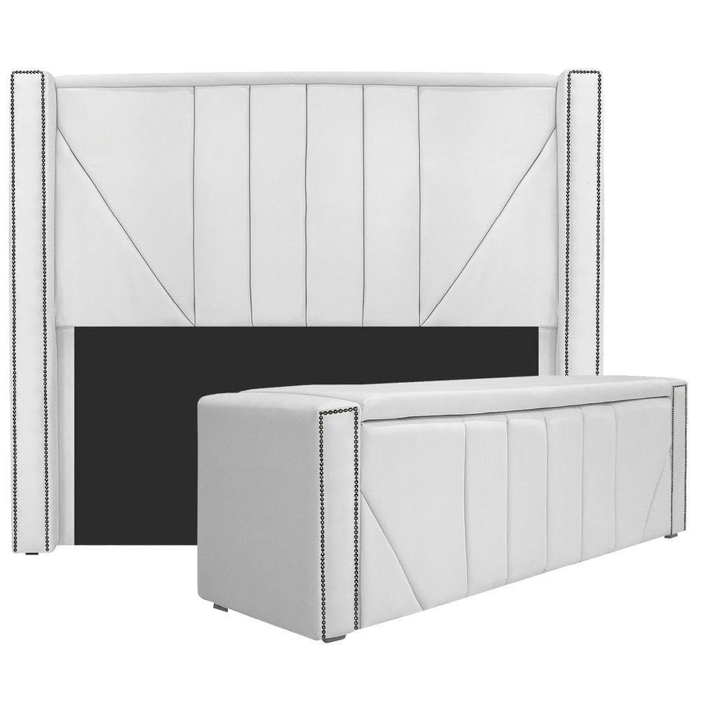 Kit Cabeceira E Calçadeira Baú Solteiro 90cm Corano Branco