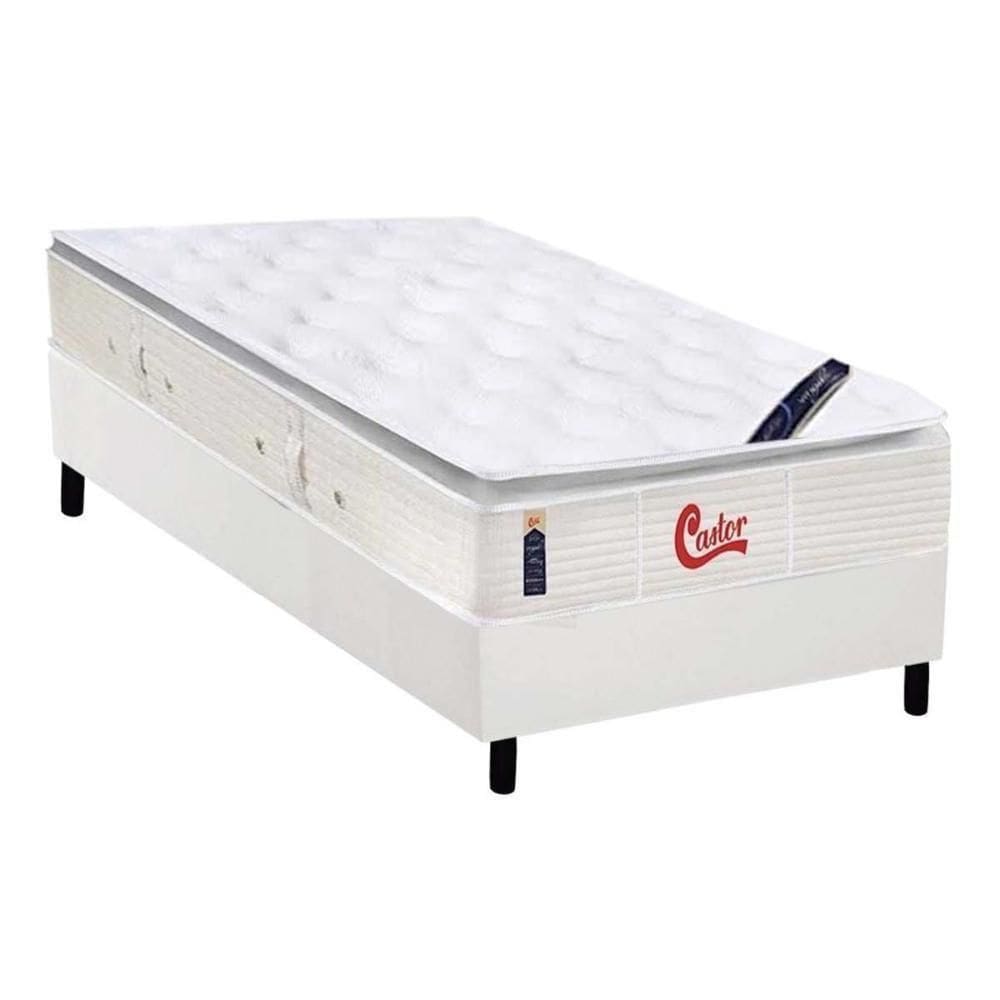 Cama Box Solteiro: Colchão Molas Ensacadas Castor Gold Star Slx Vitagel One + Base White(88X188)
