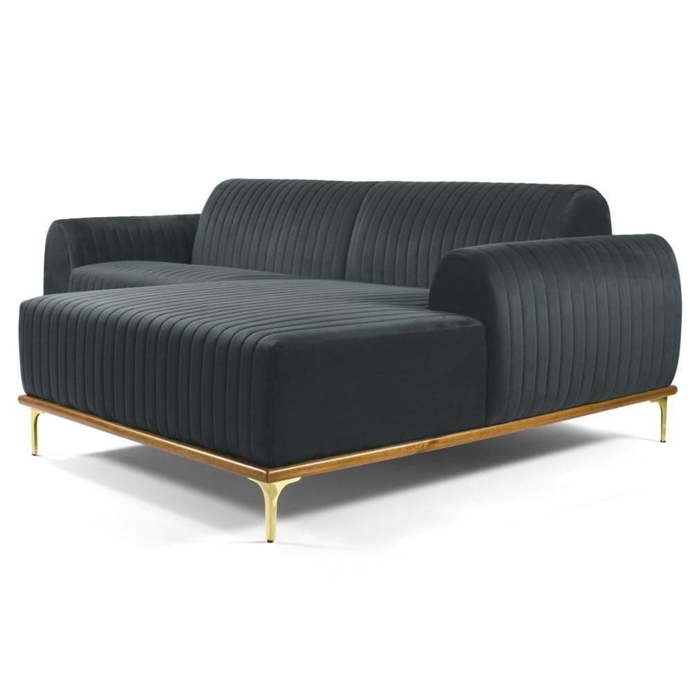 Sofá 230cm 4 Lugares Chaise Direito Pés Gold B-317 Cinza