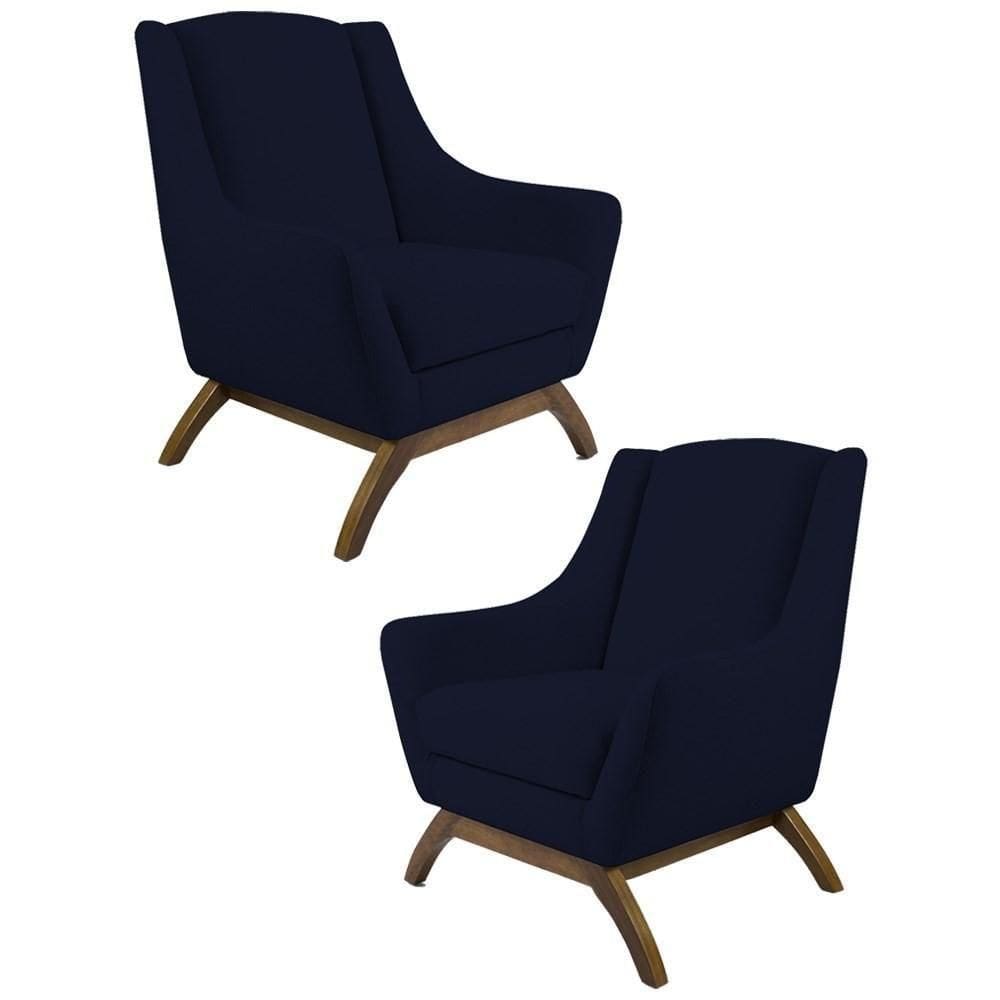 Kit 2 Poltronas Base Manu Madeira Juliet B-287 Veludo Azul Marinho - Domi