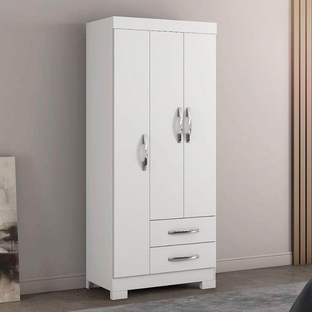 Guarda Roupa Solteiro Nt5000 3 Portas E 2 Gavetas Com Pés Notável Branco New- Rosa Flex