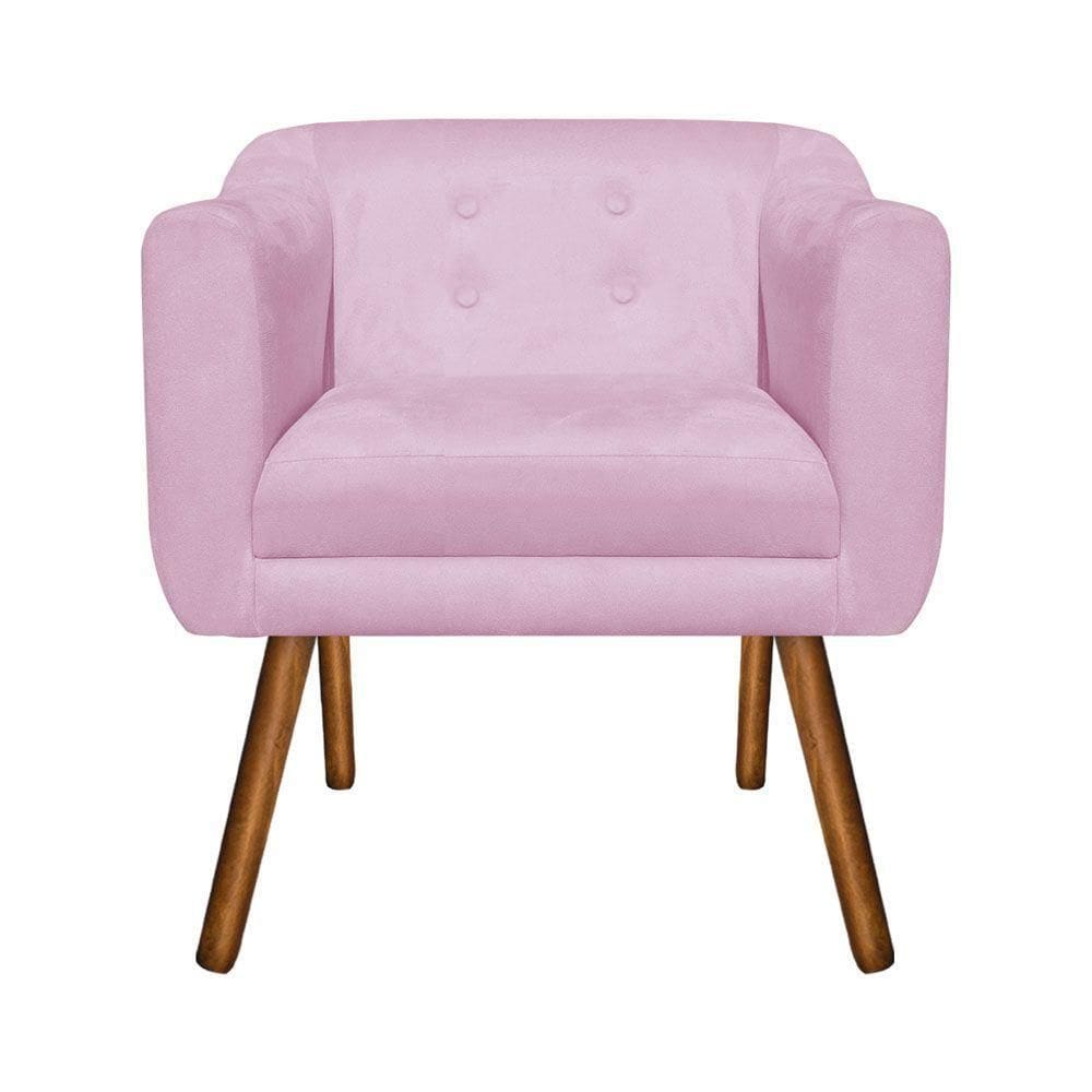 Poltrona Decorativa Julia Suede Rosa Bebê Pés Palito