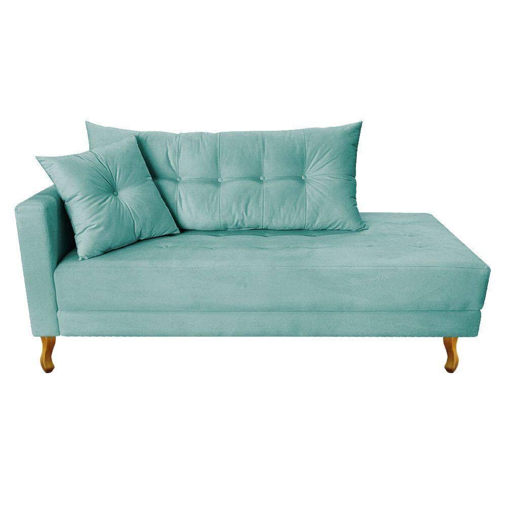 Recamier Azura 185cm Com Almofada Lado Direito Suede Cor Azul Tiffany