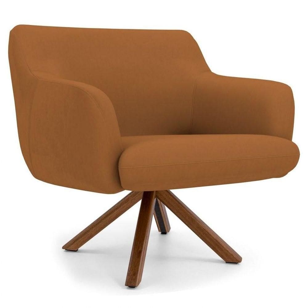 Poltrona Decorativa Giratória Base Giromad Madeira Jade B-262 Veludo Telha - Domi