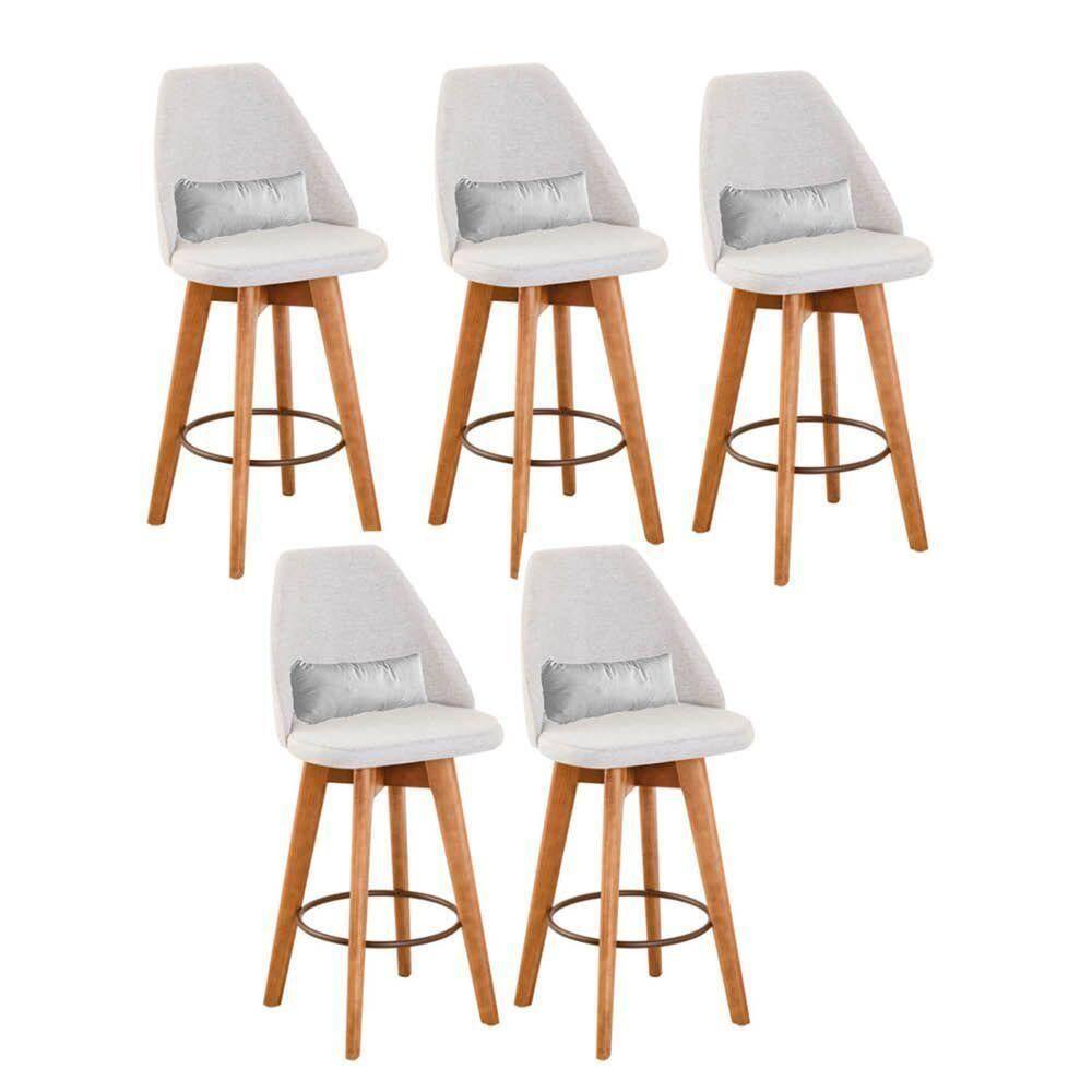 Kit 05 Banquetas Linho Bege E Almofada Branco