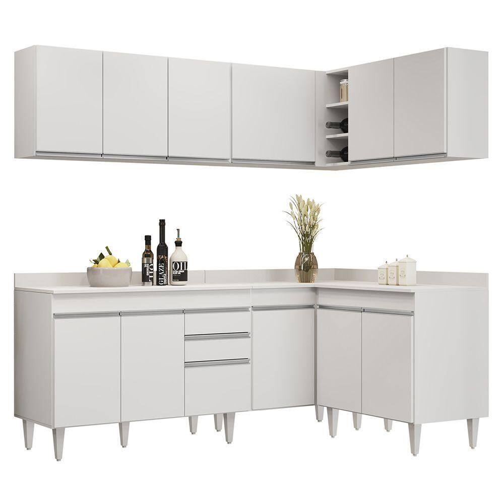 Armário De Cozinha Modulado De Canto 6 Peças Cp29 Balcão Com Tampo Branco