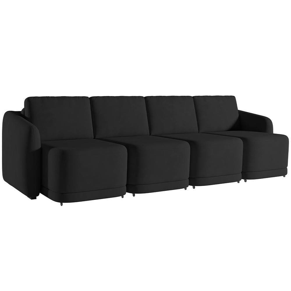 Sofá Cama Para Sala De Estar 4 Lugares 316cm Montserrat K01 Veludo Preto - Lyam Decor