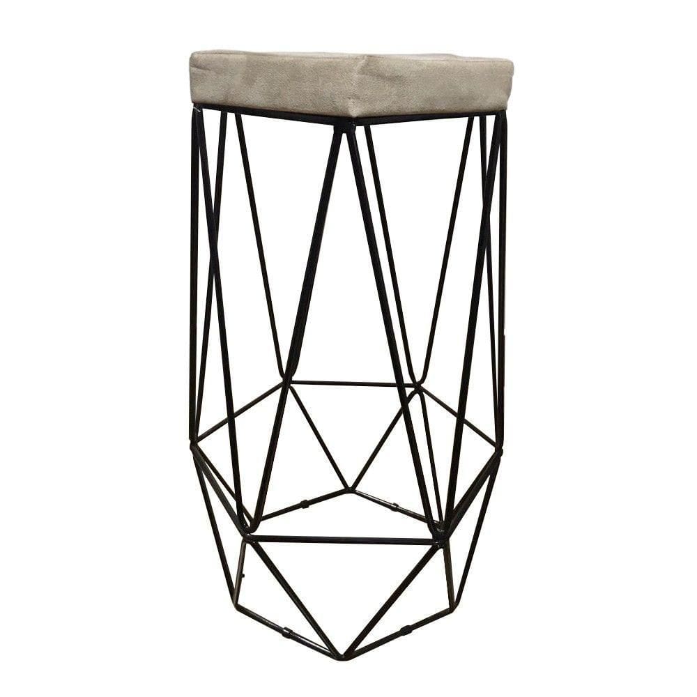 Banqueta Hexagonal Aramado Preto Suede Bege