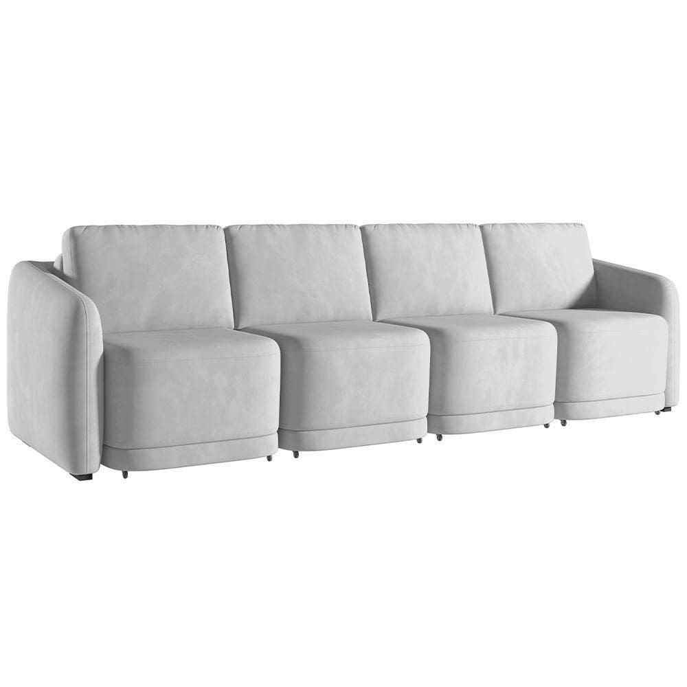 Sofá Cama Para Sala De Estar 5 Lugares 436cm Montserrat K01 Veludo Cinza - Lyam Decor