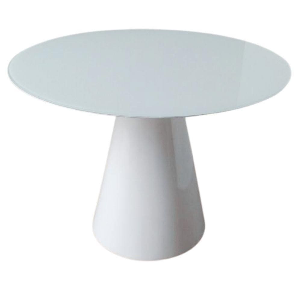Mesa de Jantar Cone 100cm Laqueada e Vidro 4mm Branco