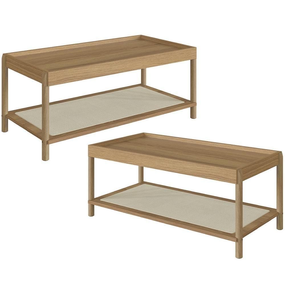 Kit 02 Mesas De Centro Para Sala De Estar Pés Madeira Moss A03 Hanover Roble