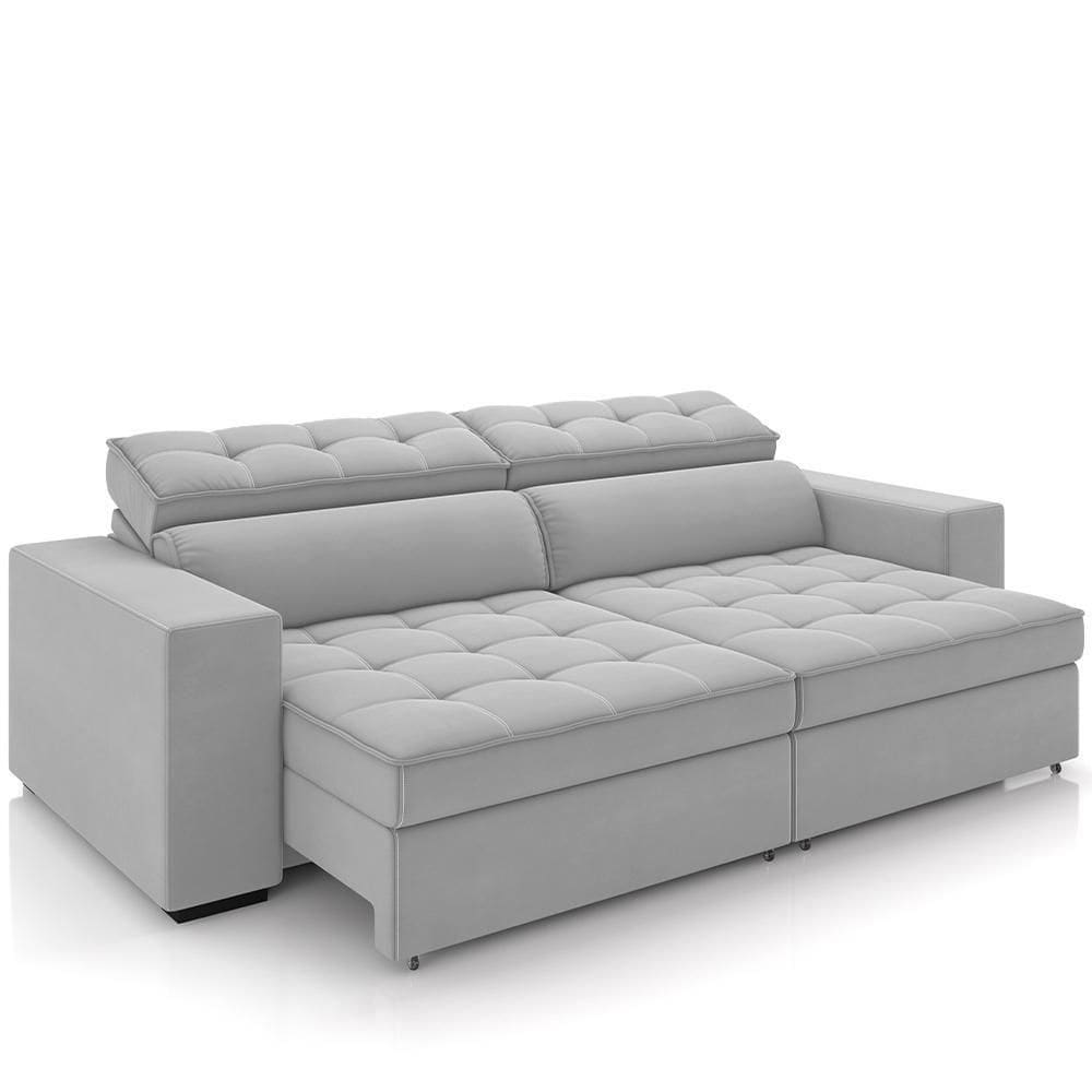 Sofá Retrátil Reclinável Para Sala De Estar Living 290cm Clara M03 Veludo Cinza - Lyam Decor