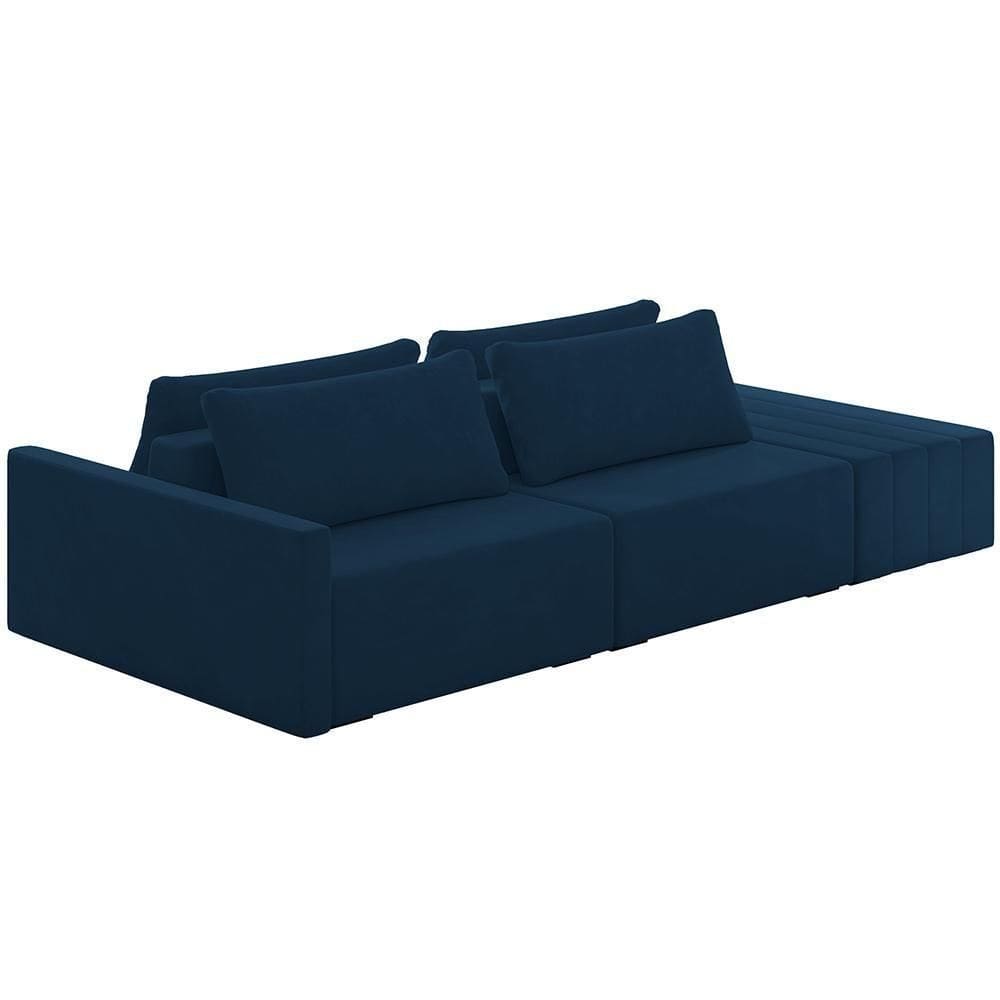 Sofá Ilha Modular Para Sala 252cm Com Puff Dublin K01 Veludo Azul Marinho
