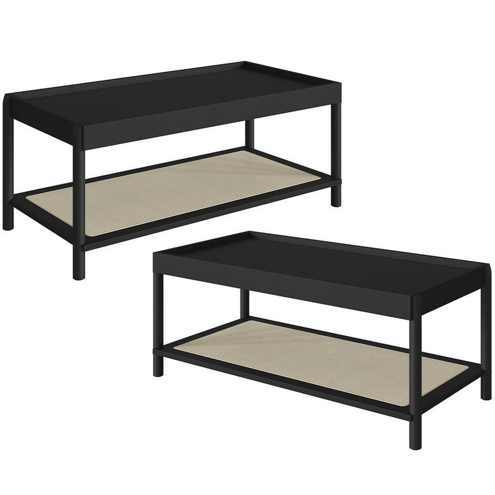 Kit 02 Mesas De Centro Para Sala De Estar Pés Madeira Moss A03 Nero Preto