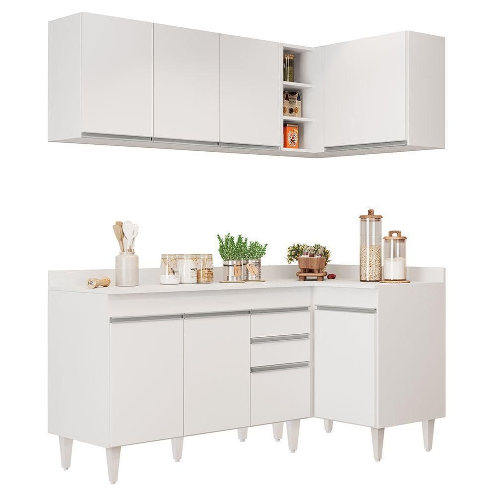 Armário De Cozinha Modulado De Canto Esquerdo 4 Peças Cp47 Balcão Com Tampo Branco