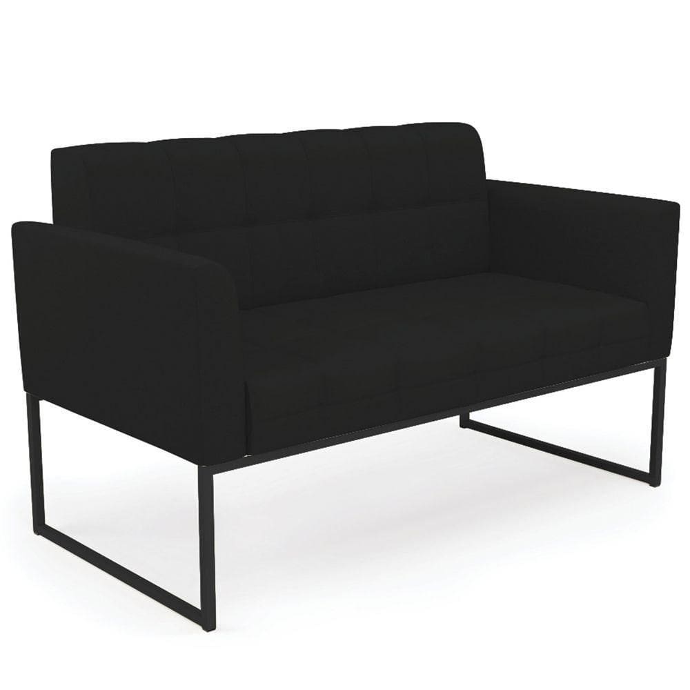 Sofá Namoradeira Base Industrial Preto Ana Linho Preto