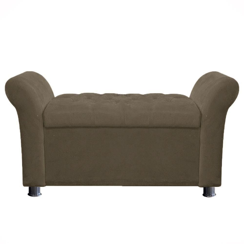 Recamier Baú Sapateira Louis 160x Cama Queen Size Suede Cappuccino - Majú Deor