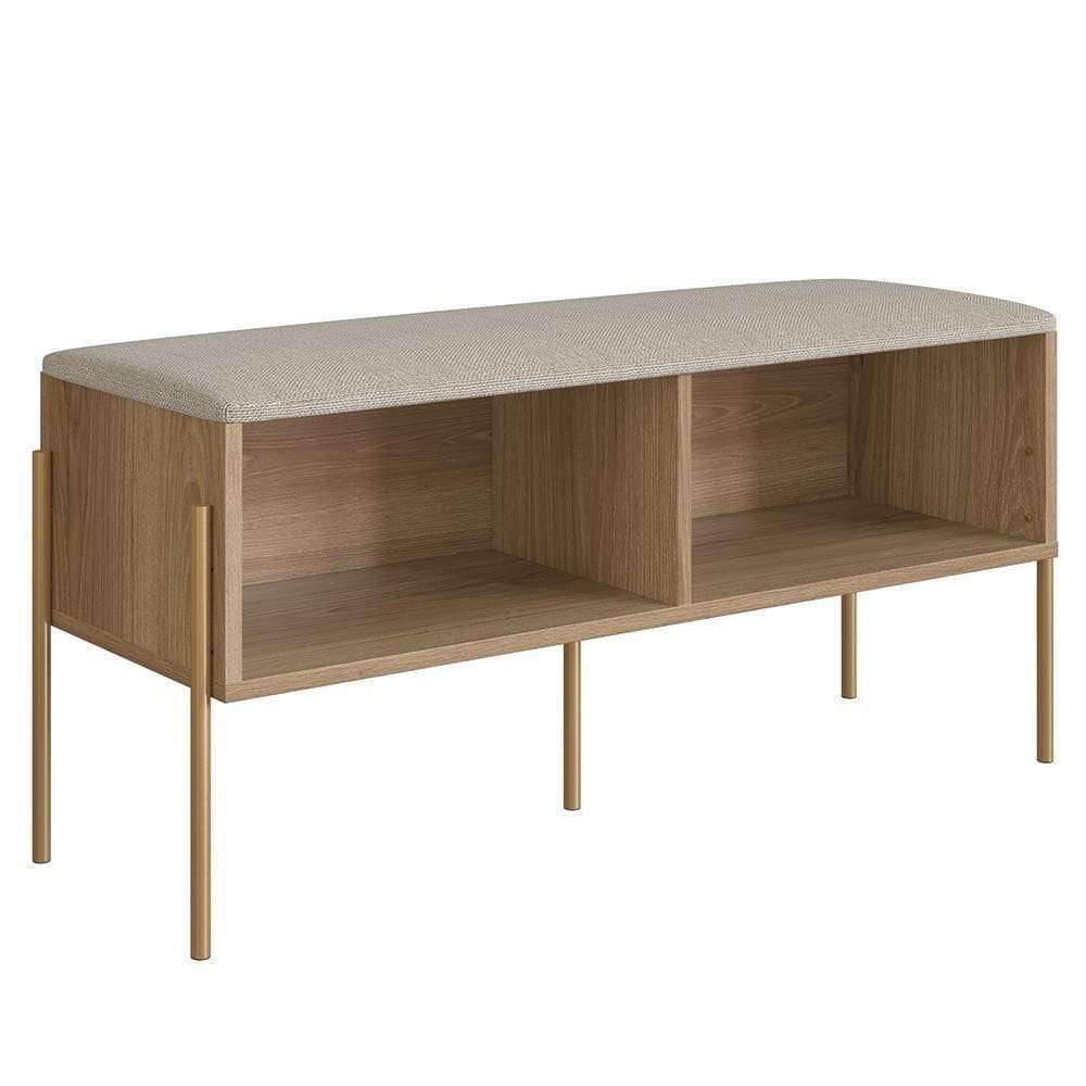 Banco Sapateira Estofada Para Quarto Pé Metal Arlo A10 Hanover-dourado - Mpozenato