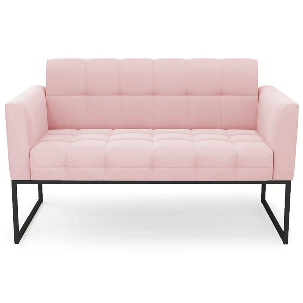 Sofá Namoradeira Base Industrial Preto Ana Suede Rosa Bebê - Ibiza