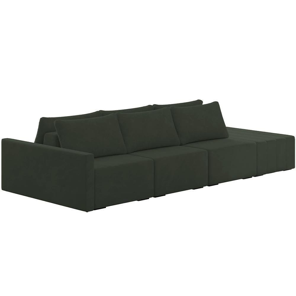 Sofá Ilha Modular Para Sala 312cm Com Puff Dublin K01 Veludo Verde