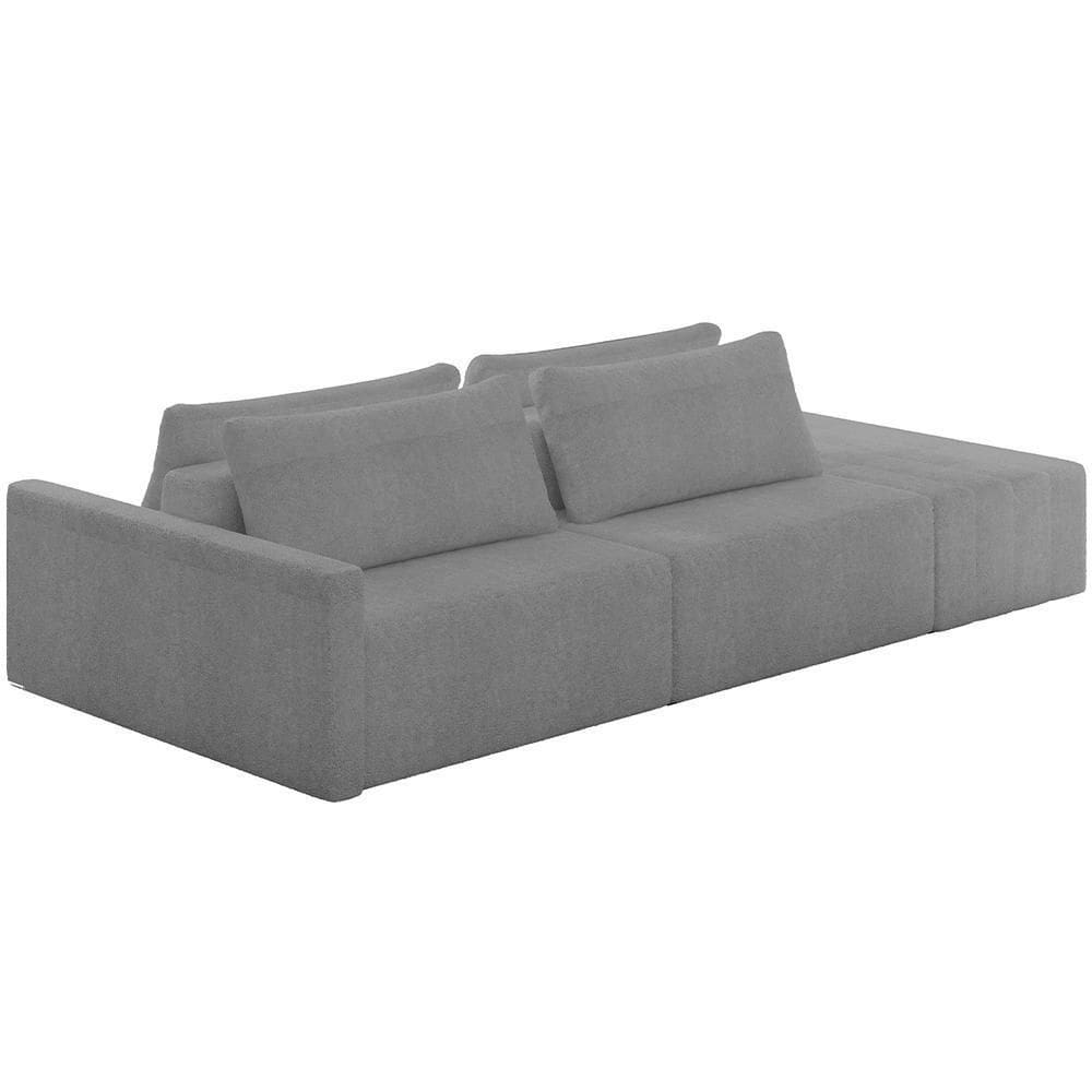 Sofá Ilha Modular Para Sala 252cm Com Puff Dublin K01 Bouclê Cinza - Lyam Decor