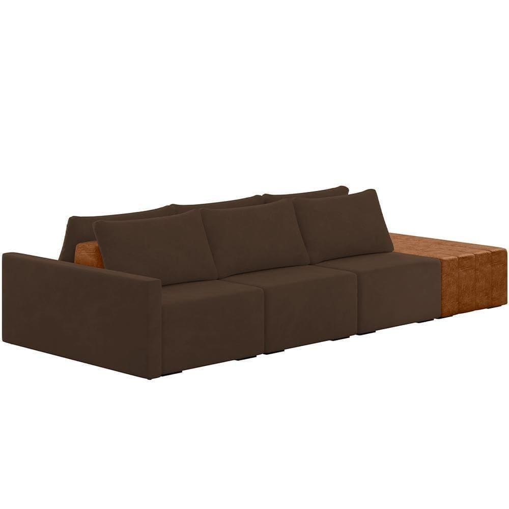 Sofá Ilha Modular Para Sala 312cm Com Puff Dublin K01 Veludo Marrom Sintético Caramelo - Lyam Decor