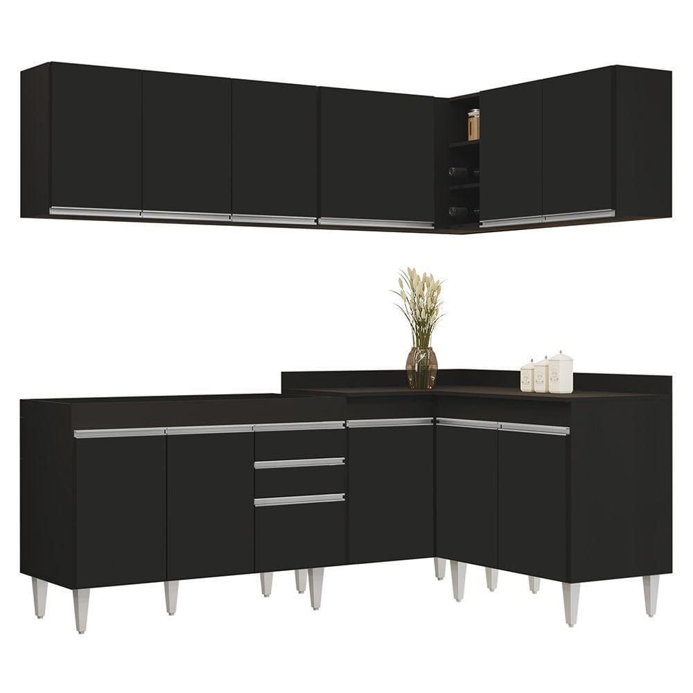 Armário De Cozinha Modulado De Canto 6 Peças Cp28 Balcão Sem Tampo Preto