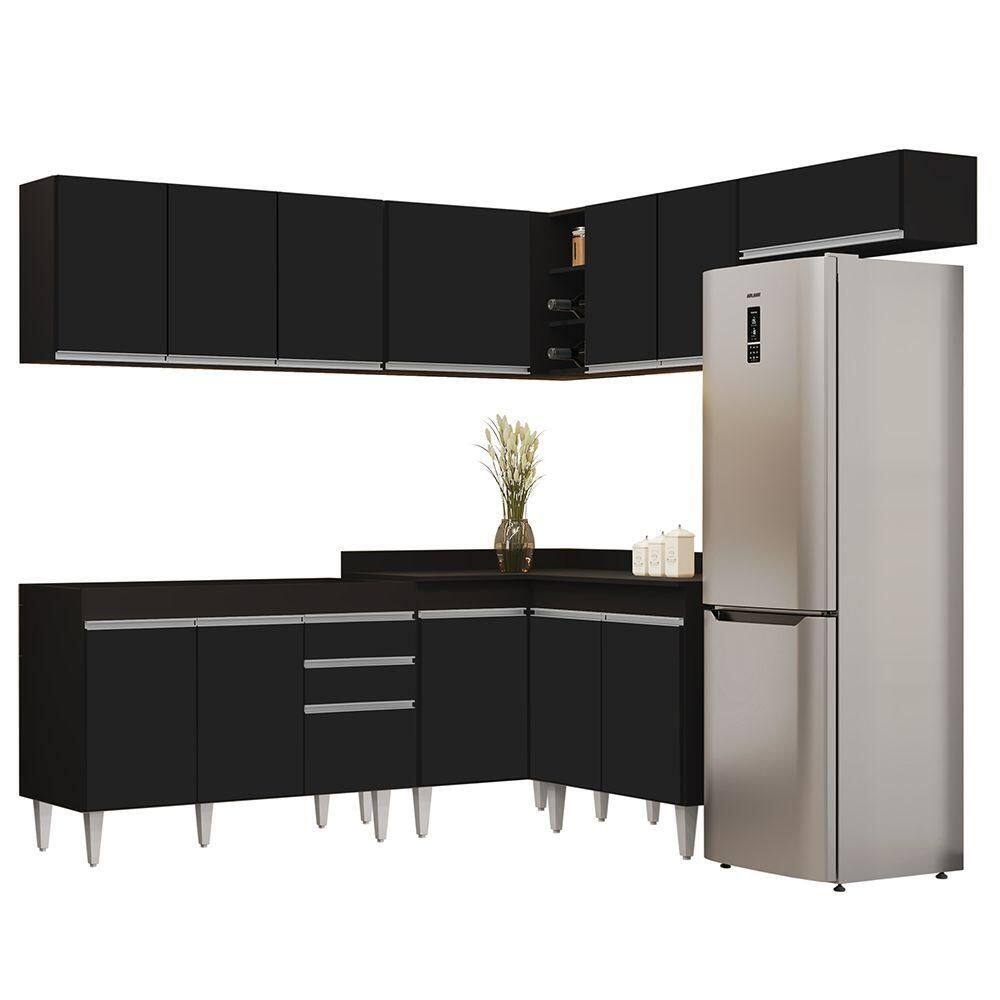 Armário De Cozinha Modulado De Canto 7 Peças Cp19 Balcão Sem Tampo Preto