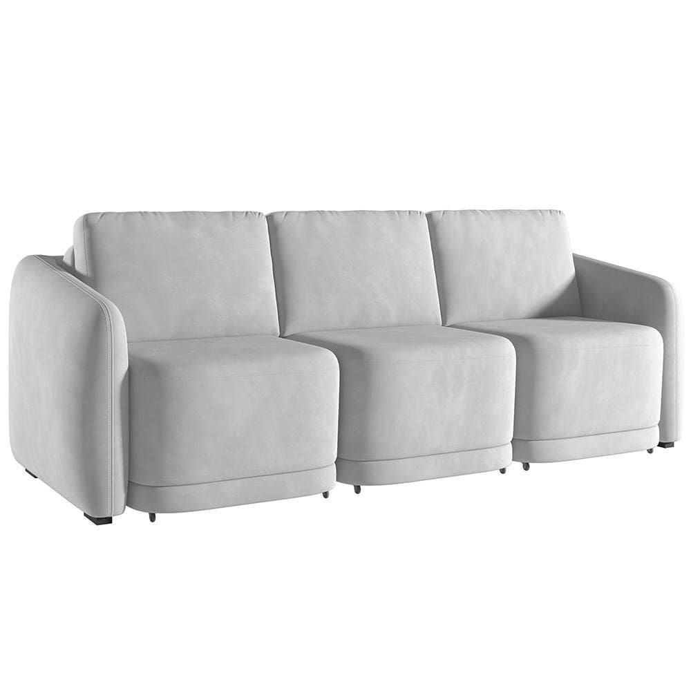 Sofá Cama Para Sala De Estar 3 Lugares 276cm Montserrat K01 Veludo Cinza - Lyam Decor