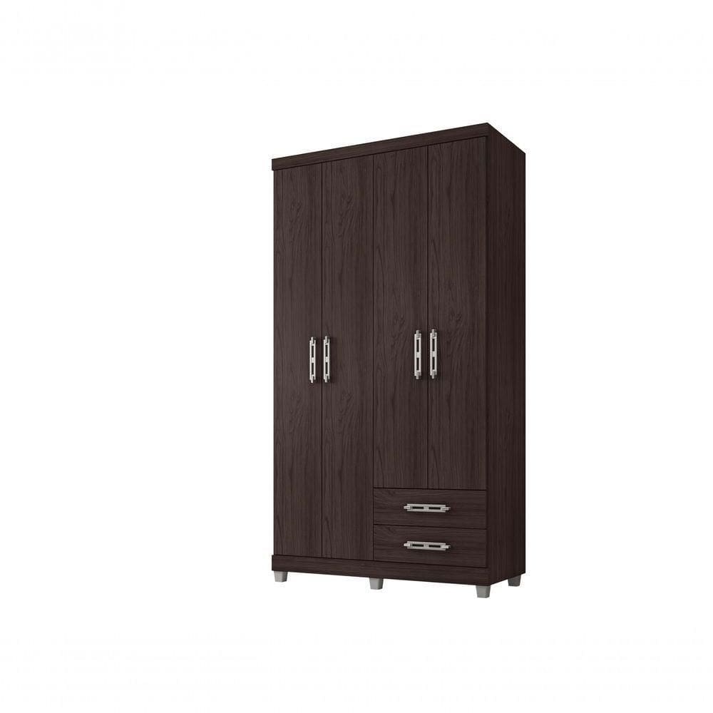 Guarda Roupa Quarto Solteiro Louise 4 Portas 2 Gavetas Marrom
