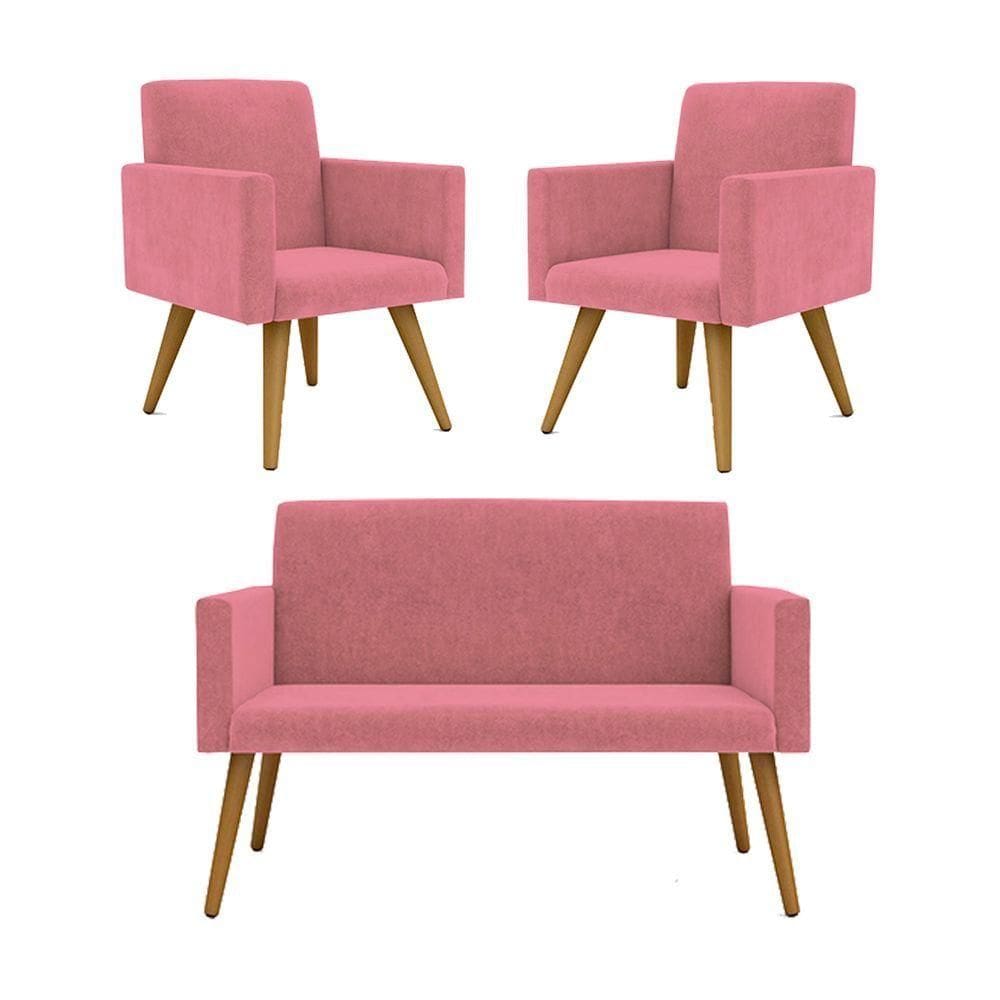 Kit Namoradeira + 02 Poltronas Decorativas Nina Rosa