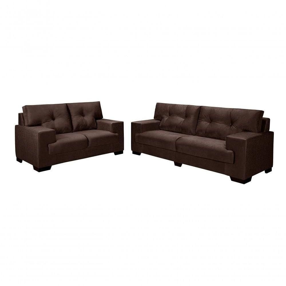 Sofá Julia Conjunto 2 E 3 Lugares Império Estofados Suede Marrom 379
