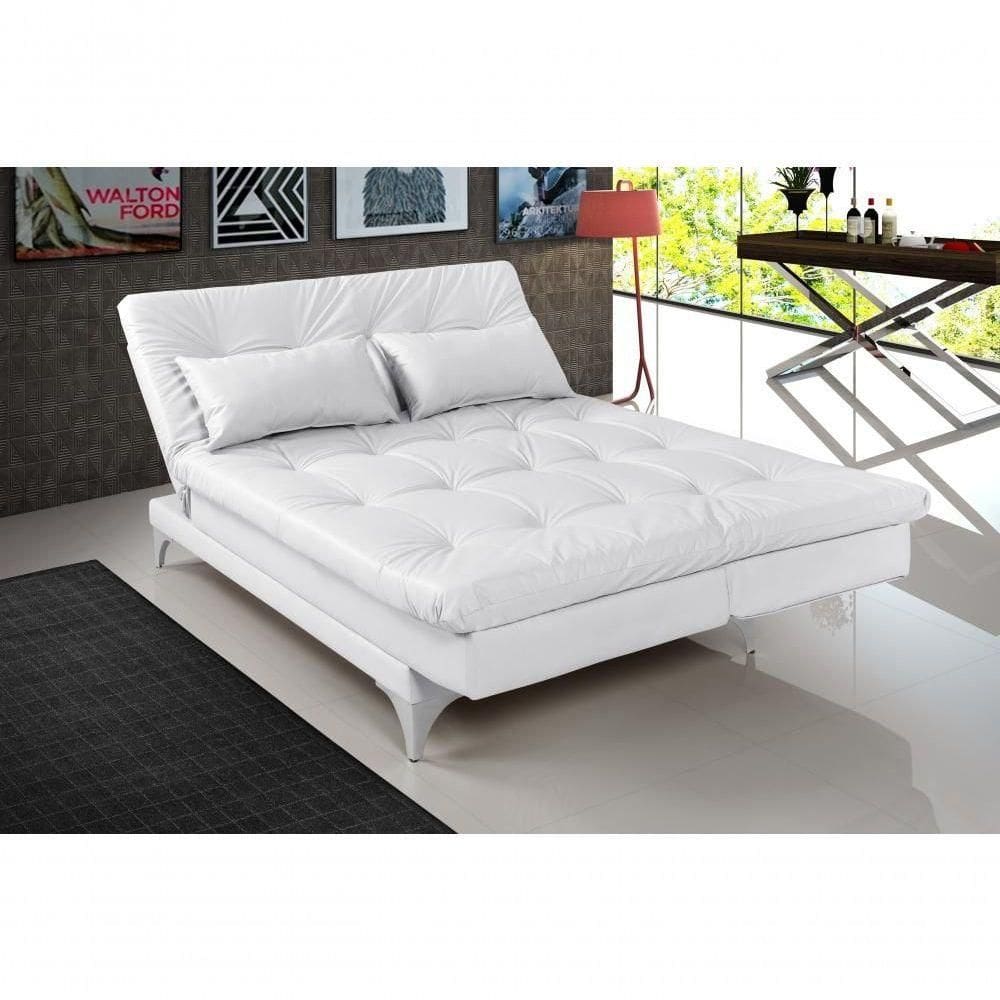 Sofá Cama Versátil 3 Lugares Império Reclinável Pés De Alumínio Espuma D33 Corano Branco 036