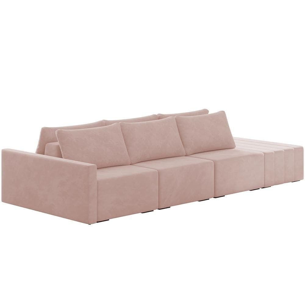 Sofá Ilha Modular Para Sala 312cm Com Puff Dublin K01 Veludo Rosê - Lyam Decor