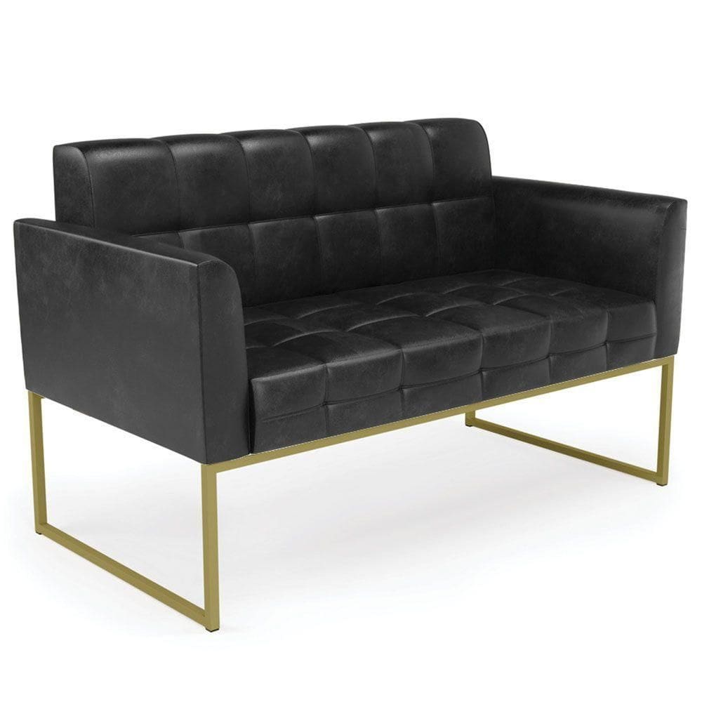 Sofá Namoradeira Base Industrial Dourado Ana Sintético Pu Preto