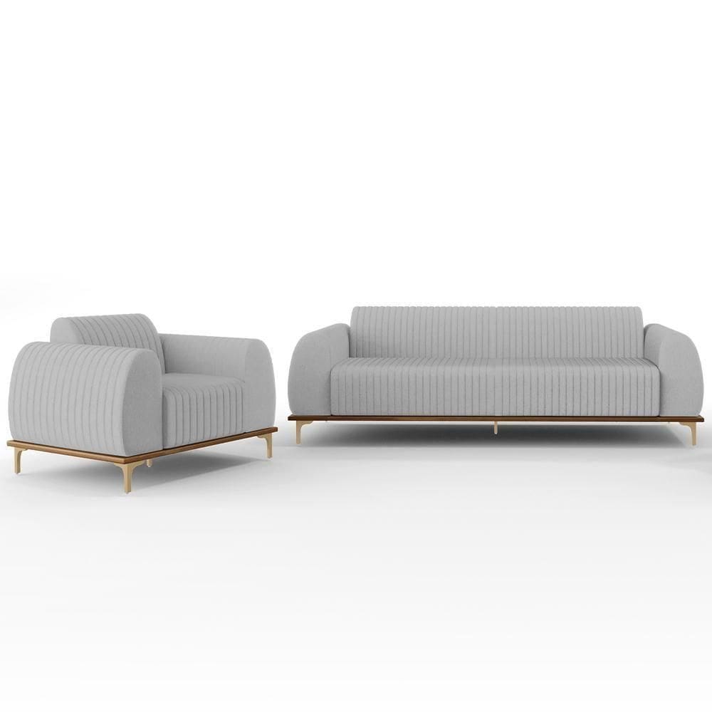 Kit Sofá 3 Lugares 210Cm E Poltrona Molino Cinza D-315