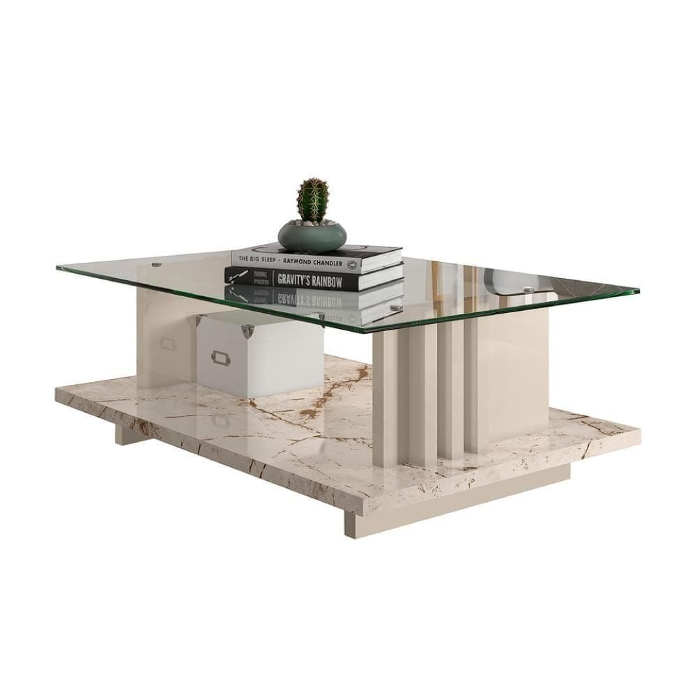 Mesa De Centro Com Vidro Parma Calacata Off-white